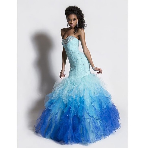 Paparazzi Mori Lee prom Pageant blue mermaid dress - Picture 2 of 3