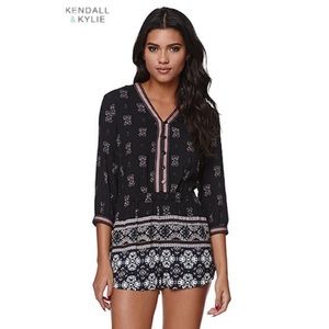 KENDALL & KYLIE Navy Blue Romper Long Sleeve