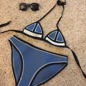 Triangle style blue stitch bikini