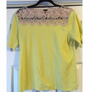 Lace neck detail top with quarter sleeves
