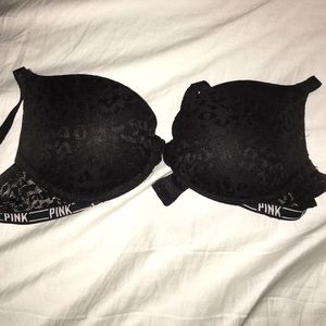 pink victorias secret black push-up bra