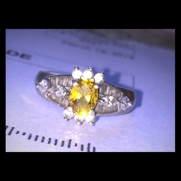 Size 8 engagement ring real silver/ citrine stone