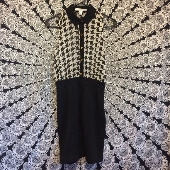 Patterned, Button-Up Black & White Dress