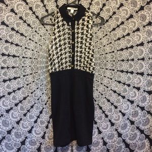 Patterned, Button-Up Black & White Dress