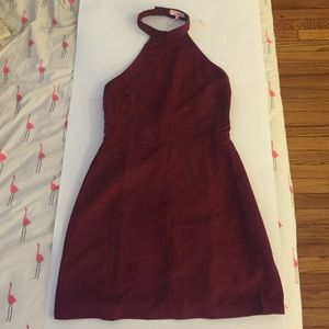 Faux Suede Maroon Halter Dress