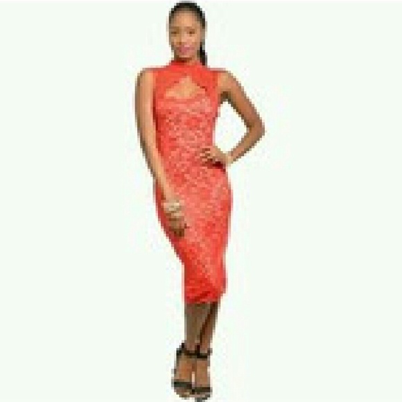 APPLE RED HALTER BACK SCALLOP DRESS