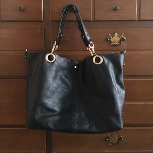 Black leather tote