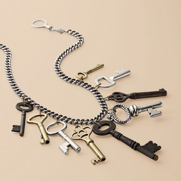 Fossil Love story multi-key necklace