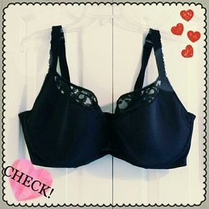 Cacique 44G Black Lace Bra French Full Coverage