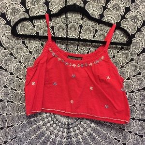 Red, Floral Crop Top