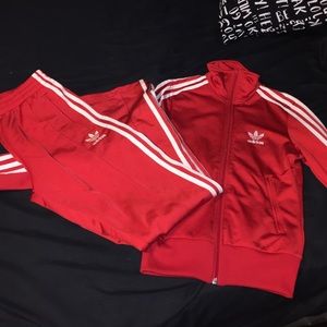 red adidas track suit