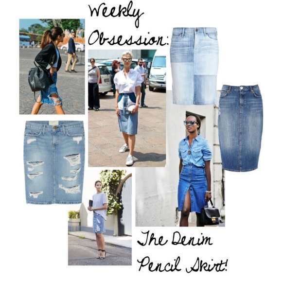 Light wash distressed denim pencil skirt