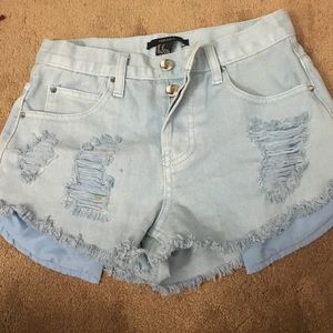 Baby blue distressed high waist shorts