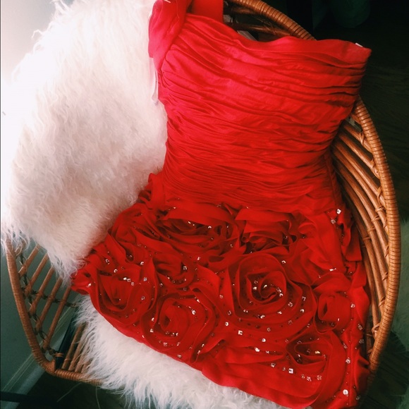 Red rose prom dress.
