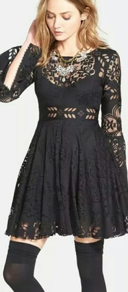 NWOT NEW FREE PEOPLE LACE LOVERS FOLK SONG BLACK D