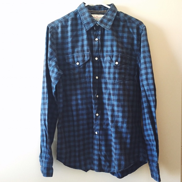 Men's Blue Checkered Snap Button Down