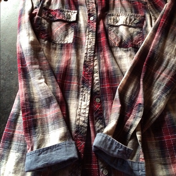 Button Down Plaid and Denim Casual Shirt - Picture 2 of 4