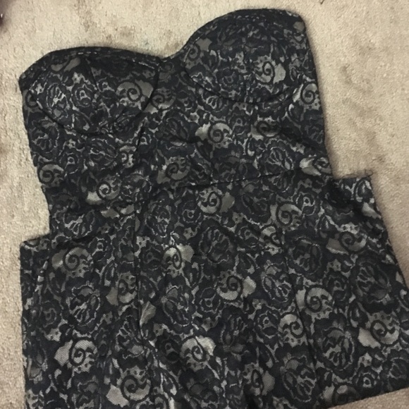 Strapless black lace dress