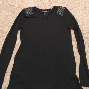 Black long sleeve with padded rhinestone shoulders