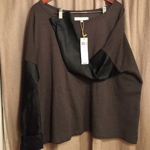 BCBG Gray, Long, Leather Sleeved Shirt. Size M.