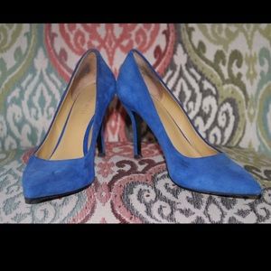 Blue faux suede heels