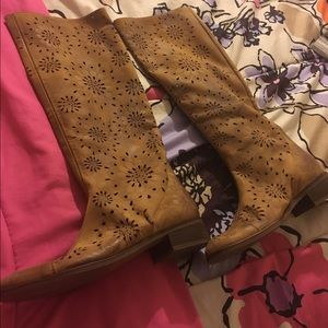 Brown floral cut out boots