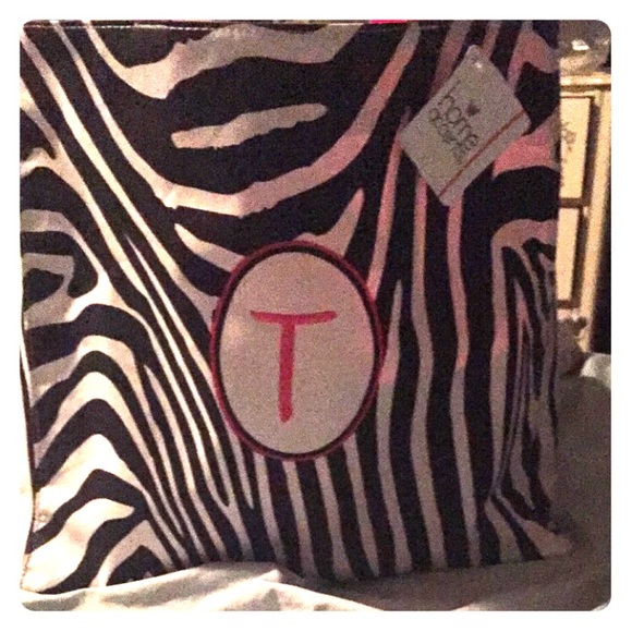 Pink & black zebra T monogram tote with wristlet