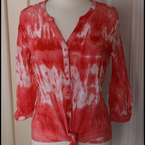 Button up tie front blouse