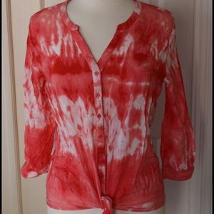 Button up tie front blouse