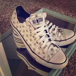 White Converse with silver stars