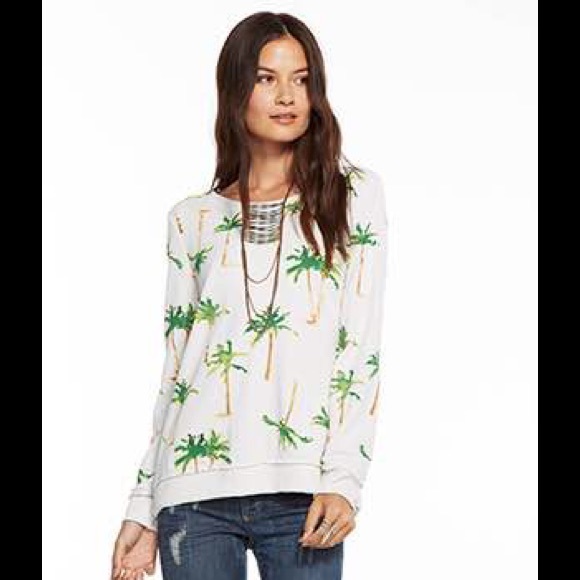 Chaser Tops - Chaser Vintage Watercolor Palm Tree Pullover