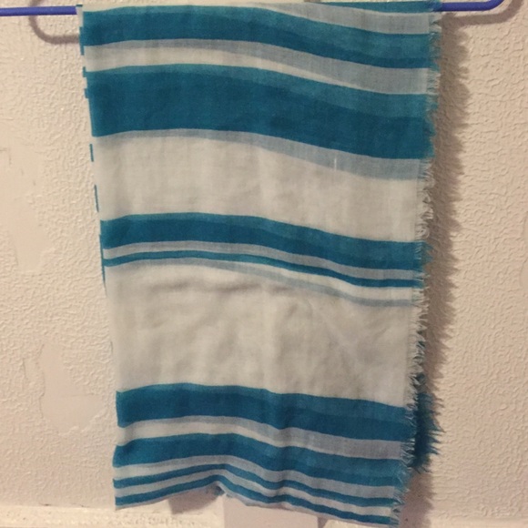 SOLD- White and Teal Thin Striped Scarf - Picture 2 of 3