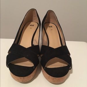 H&M black suede wedge