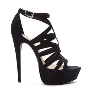 Black, Strappy Faux Suede Stilettos