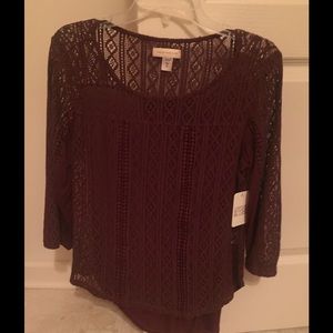 Long sleeve lace burgundy top