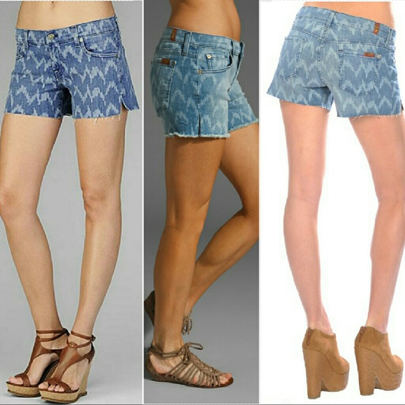 New 7FAM carlie cutoff denim jean shorts ikat blue - Picture 2 of 4