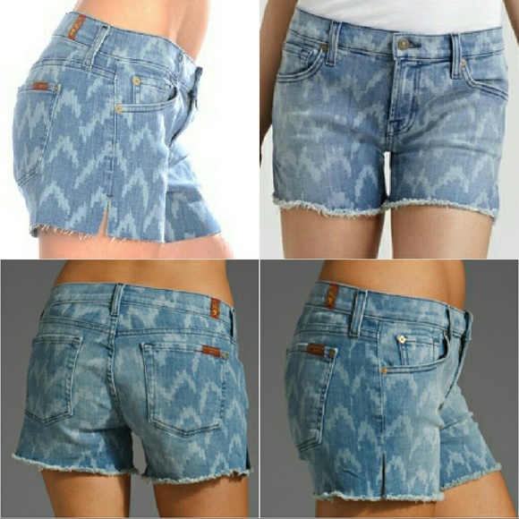 New 7FAM carlie cutoff denim jean shorts ikat blue - Picture 3 of 4
