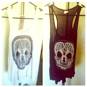 Black and White knit tanks with skull graphic