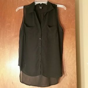Sleeveless black sheer button up