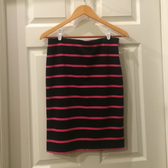 The Limited Navy/Pink Striped Knee Length Skirt