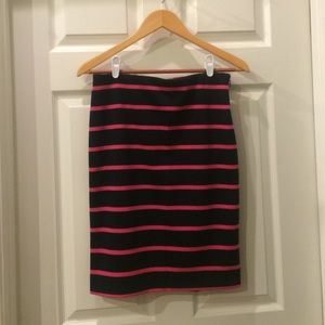 The Limited Navy/Pink Striped Knee Length Skirt