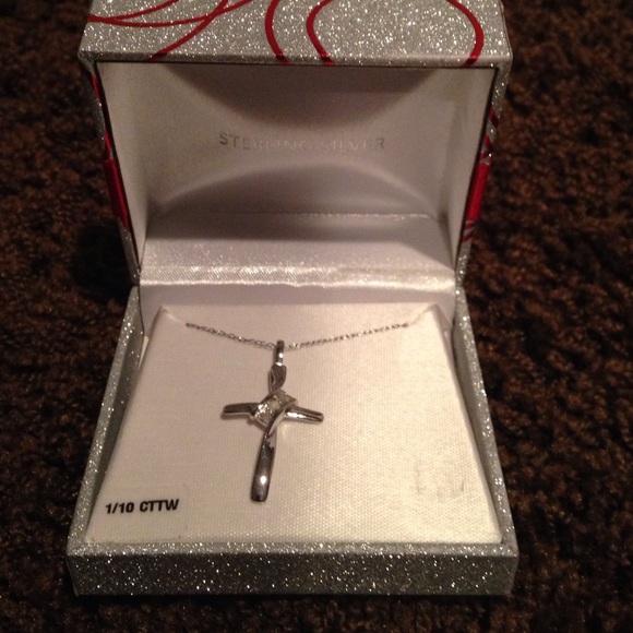 Sterling Silver Cross Necklace, 1/10 cttw Diamond