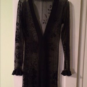 Lacy black robe, elegant ,drapes to the floor.