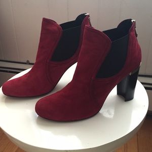 Merlot suede stacked heel booties
