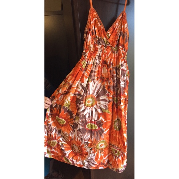 NEVER WORN flowery orange spaghetti strap dress