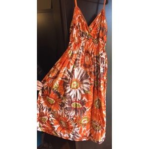 NEVER WORN flowery orange spaghetti strap dress