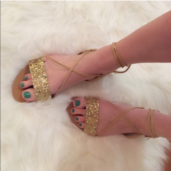 Tie Me Up Gold Glitter Sandals - Picture 2 of 4