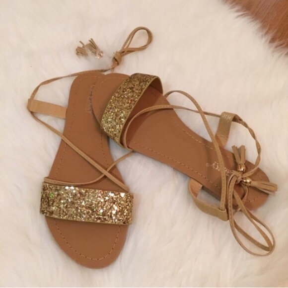 Tie Me Up Gold Glitter Sandals - Picture 3 of 4