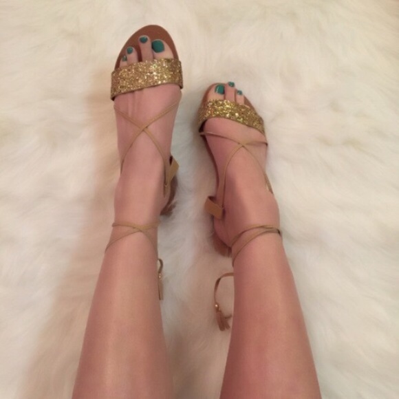 Tie Me Up Gold Glitter Sandals - Picture 4 of 4