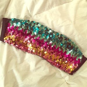Victoria's Secret sequin bandeau swim top. Size L.